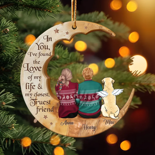 Personalized Couple On The Moon Wooden Ornament - Gift Idea For Couple - In You I've Found The Love Of My Life & My Closest, Truest Friend