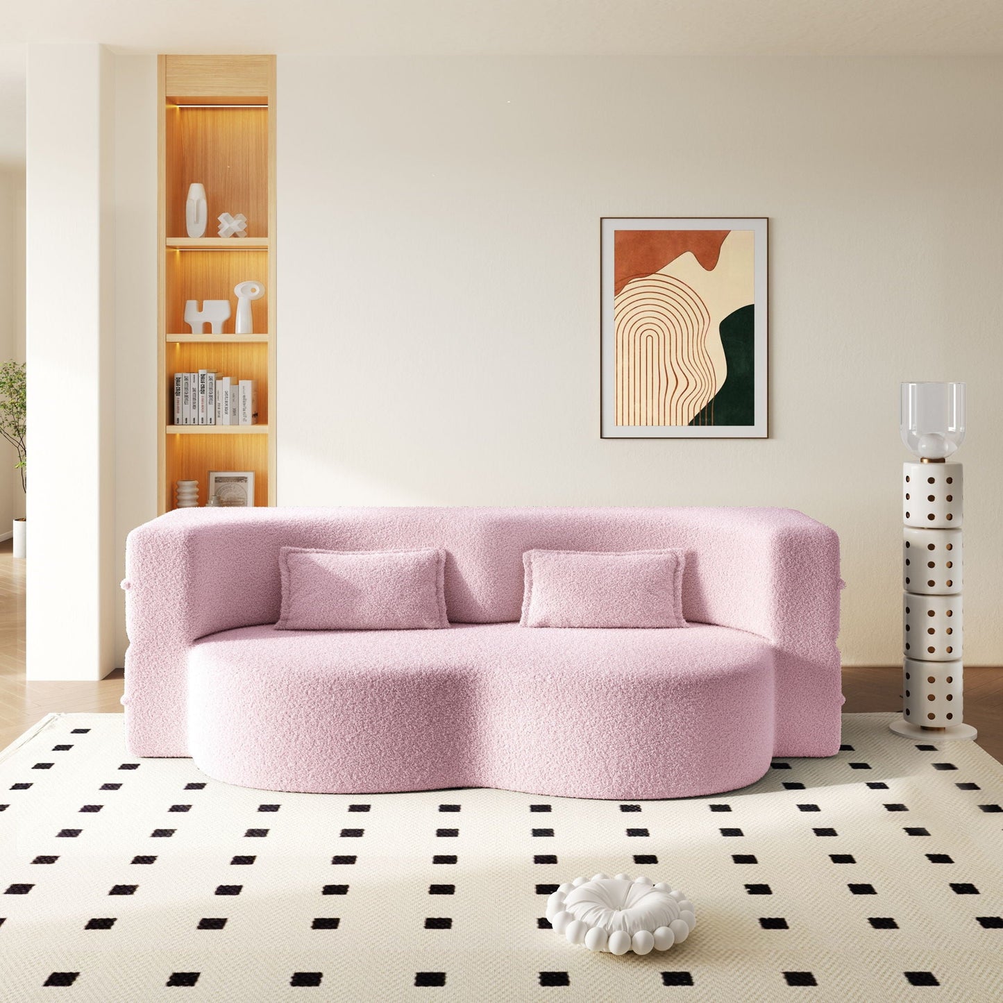 Modern Floor Sleeper Sofa Bed With 2 Pillows, Convertible Twin Size Folding Mattress For Living Room