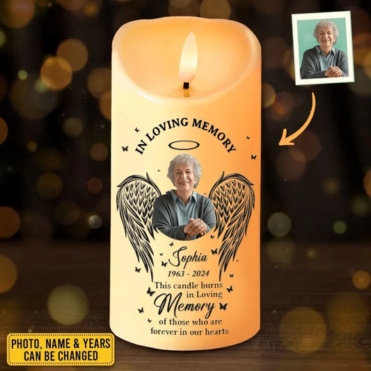 Personalized Memorial Led Candle - Upload Photo - Memorial Gift Idea For Family Member - Your Light Will Always Shine In My Heart