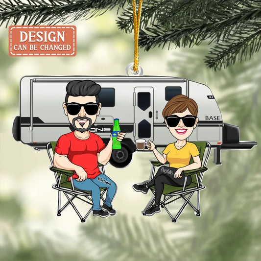 Personalized Camping Doll Couple Acrylic Ornament/Keychain - Gift Idea For Couple/Camping Lover
