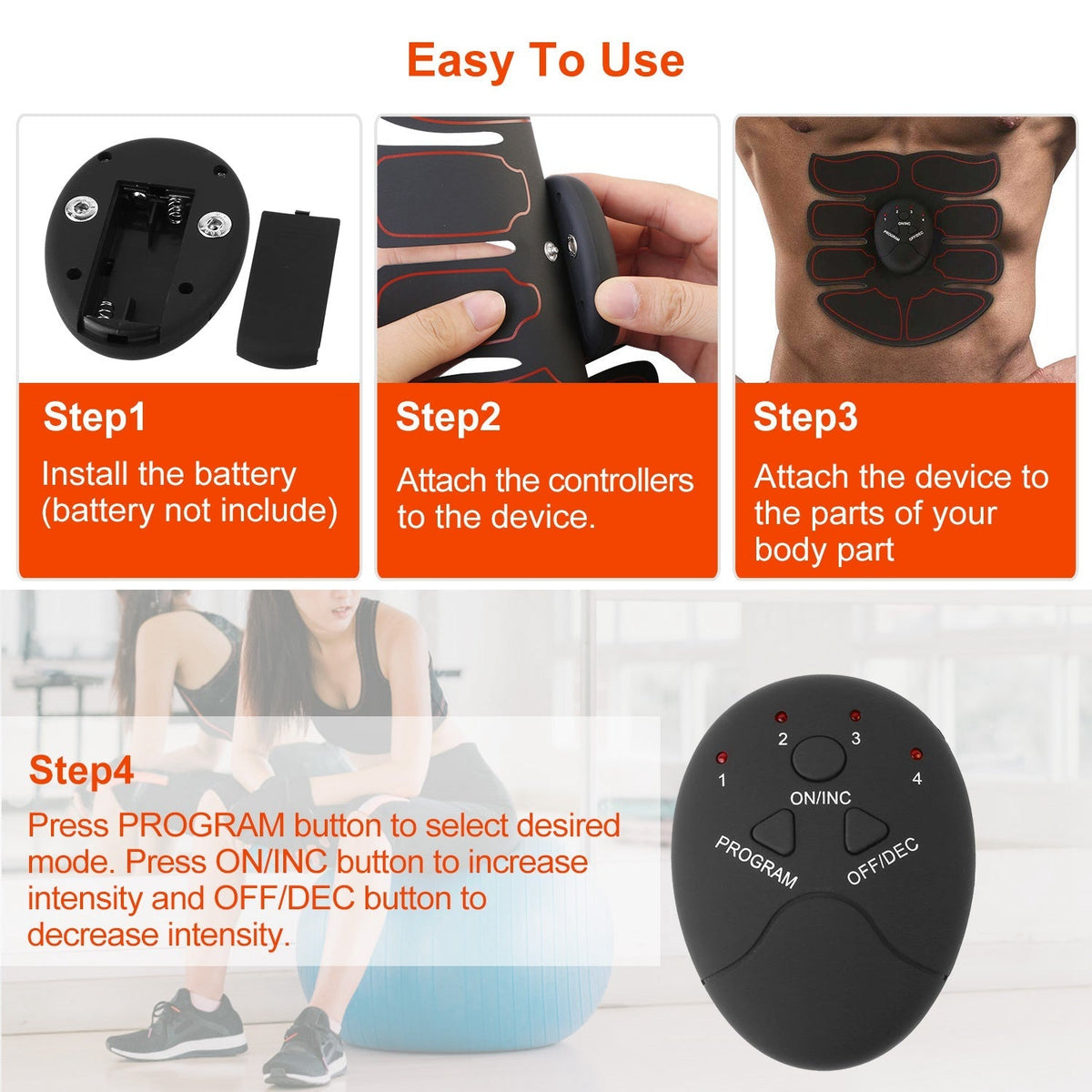 ABS Stimulator Muscle Toner EMS Abdominal Toning Belts Body Fitness Trainer w/ 6Modes