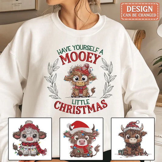 Personalized Cow Embroidered Sweatshirt - Gift Idea For Christmas - Have Yourself A Mooey Little Christmas