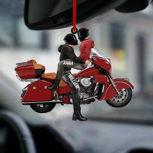 Personalized Motorcycle Kissing Couple Acrylic Ornament - Gift Idea For Couple