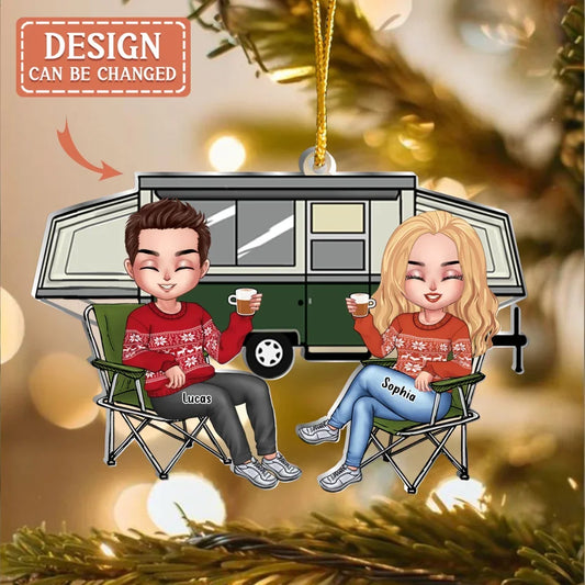Personalized Camping Chibi Couple Acrylic Ornament - Gift Idea For Couple/Camping Lover