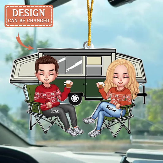 Personalized Camping Chibi Couple Acrylic Ornament - Gift Idea For Couple/Camping Lover