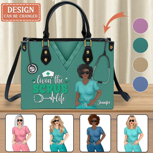 Personalized Nurse PU Leather Handbag With Long Straps - Mother's Day Gift Idea For Nurse/Mother/Daughter - Livin' The Scrub Life