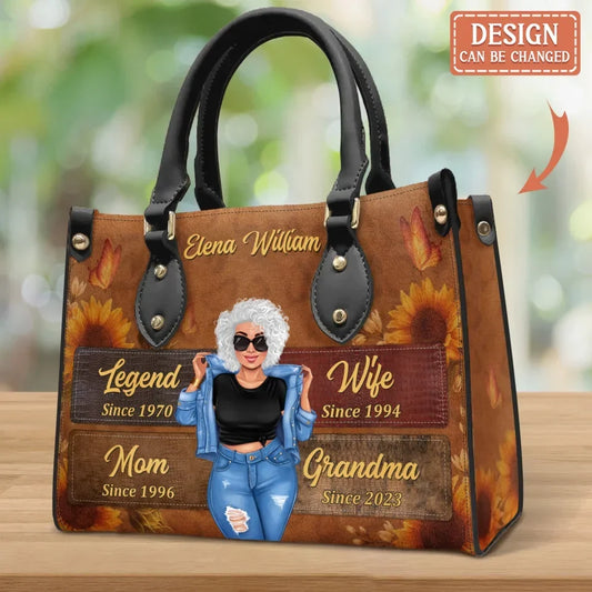 Personalized Legend Wife Mom Grandma PU Leather Handbag With Long Straps - Mother's Day Gift Idea For Mother/Grandma