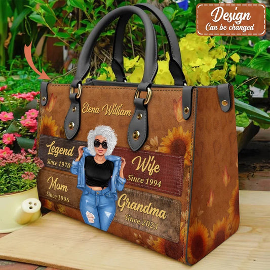 Personalized Legend Wife Mom Grandma PU Leather Handbag With Long Straps - Mother's Day Gift Idea For Mother/Grandma