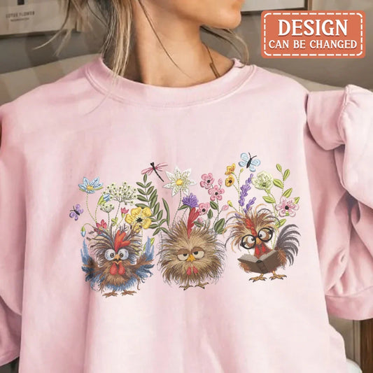 Personalized Chicken Flower Embroidered Sweatshirt - Gift Idea For Chicken Lover