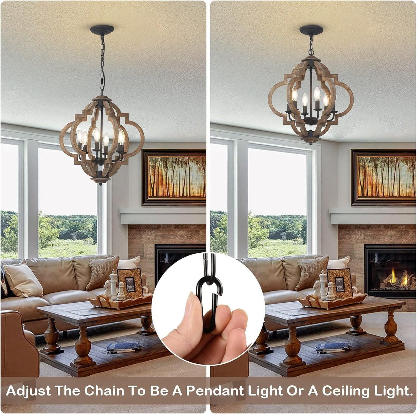 Farmhouse Chandeliers for Dining Room, 6-Light Rustic Light Fixture