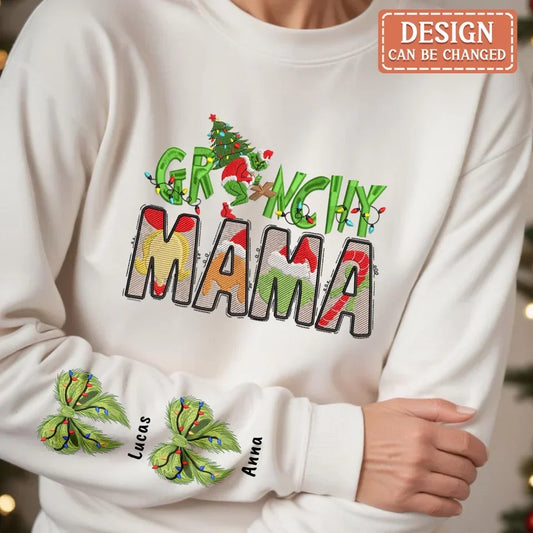 Personalized Grinchy Mama Embroidered Sweater - Up to 6 Kids - Gift Idea For Grandma