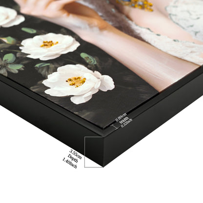 Beauty Lady Wall Art Gold and White Floral Canvas 24x36 Inch