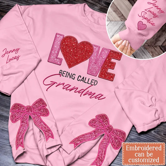 Personalized Grandma Side Bow Embroidered Sweatshirt - Up to 10 Kids - Gift Idea For Grandma/Mother - Love Being Called Grandma