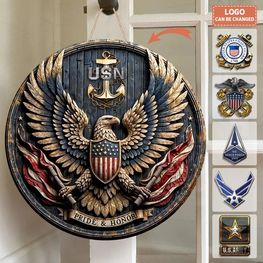 Personalized American Patriot Custom Logo Wooden Sign - Gift Idea For Veteran