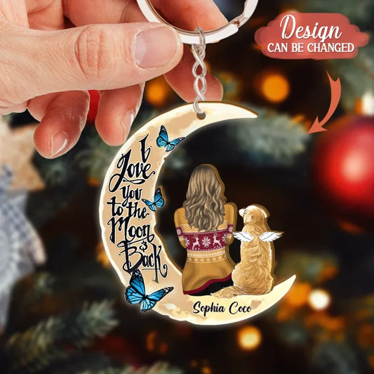 Personalized Memorial Pet Moon Wooden Keychain - Memorial Gift Idea For Pet Lover - I Love You To The Moon & Back