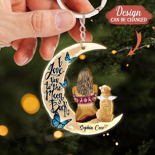 Personalized Memorial Pet Moon Wooden Keychain - Memorial Gift Idea For Pet Lover - I Love You To The Moon & Back