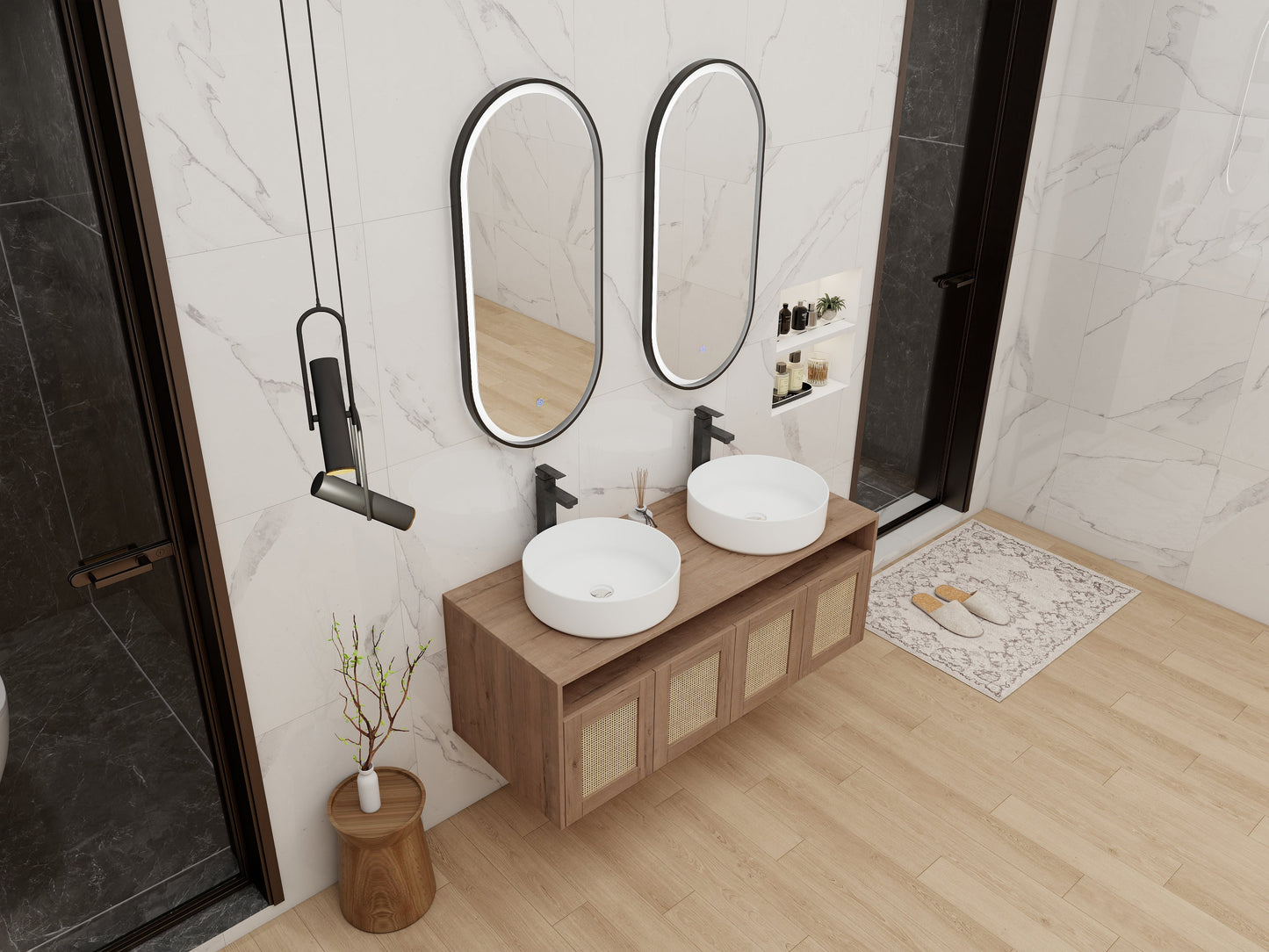 48" Bathroom Vanity with Ceramic Art Sinks