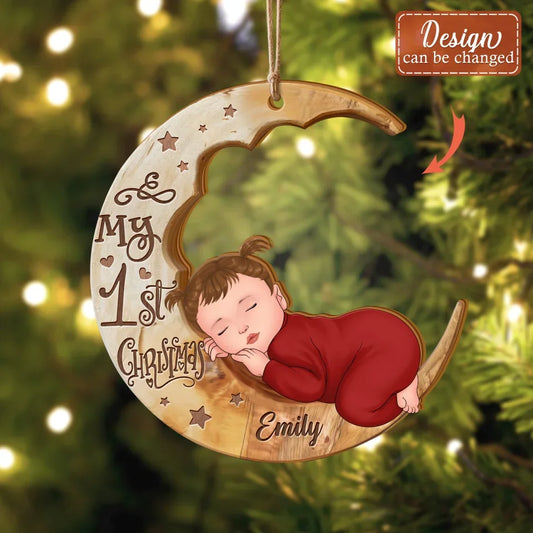 Personalized Baby Wooden Ornament - Christmas Gift Idea - My 1st Christmas
