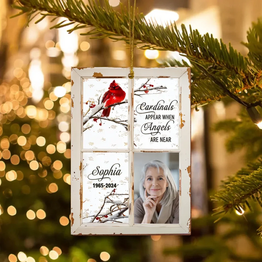 Personalized Memorial Wooden Ornament - Cardinals Appear When Angels Are Near - Memorial Gift Idea For Christmas