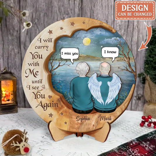 Personalized Memorial Moon  Wooden Art - Memorial Gift Idea For Couple/Family Member - Up to 4 People - My Mind Still Talks To You