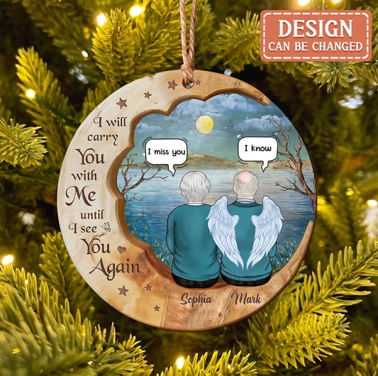 Personalized Memorial Moon Wooden Ornament - Memorial Gift Idea For Couple/Family Member - Up to 4 People - My Mind Still Talks To You