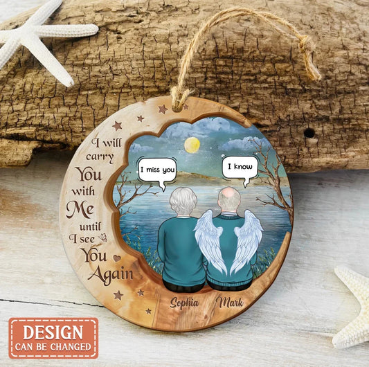 Personalized Memorial Moon Wooden Ornament - Memorial Gift Idea For Couple/Family Member - Up to 4 People - My Mind Still Talks To You