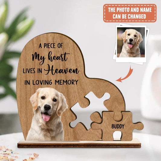 Personalized Memorial Dog Wooden Plaque - Memorial Gift Idea For Dog Lover - A Piece Of My Heart Lives In Heaven