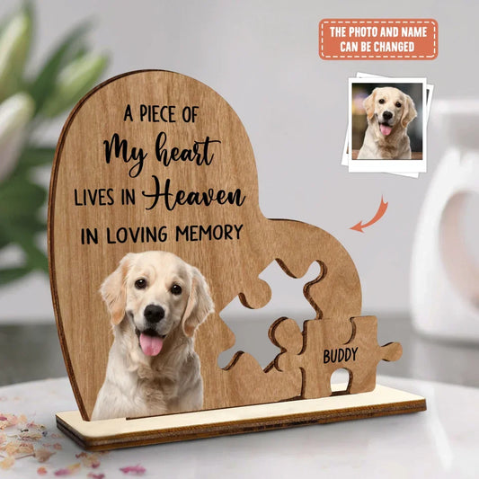 Personalized Memorial Dog Wooden Plaque - Memorial Gift Idea For Dog Lover - A Piece Of My Heart Lives In Heaven