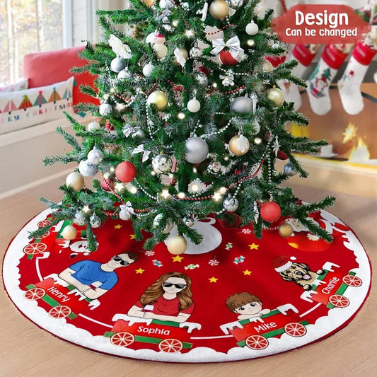 Personalized Family Christmas Tree Skirt - Gift Idea For Family/Pet Lover - Couple/Parent With Up to 3 Kids/Dogs/Cats