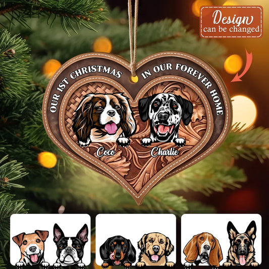 Personalized Christmas Pet Wooden Ornament - Christmas Gift Idea For Dogs/Cat Lover - Up to 3 Dog, Cats - Our 1st Christmas In Our Forever Home