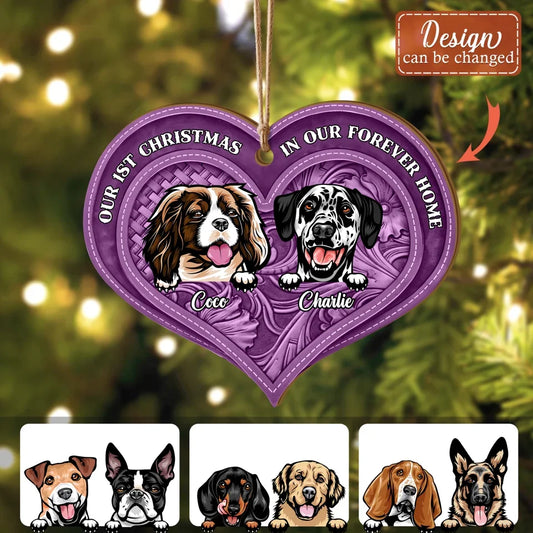 Personalized Christmas Pet Wooden Ornament - Christmas Gift Idea For Dogs/Cat Lover - Up to 3 Dog, Cats - Our 1st Christmas In Our Forever Home