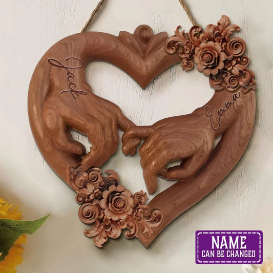 Personalized Couple Hand Wooden Sign - Gift Idea For Couple