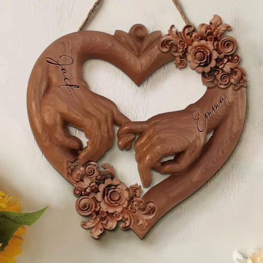 Personalized Couple Hand Wooden Sign - Gift Idea For Couple