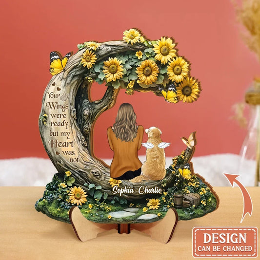 Personalized Memorial Sunflower Wooden Art - Memorial Gift Idea For Pet Lover - Your Wings Were Ready But My Heart Was Not