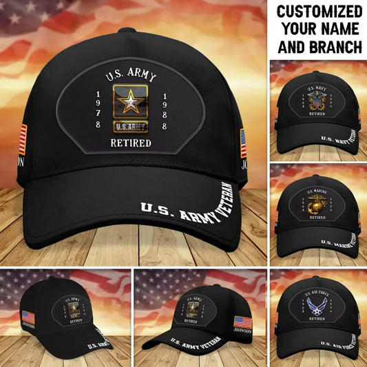 Personalized Retired Veteran Baseball Cap -  Gift Idea for Veteran/Father/Grandpa