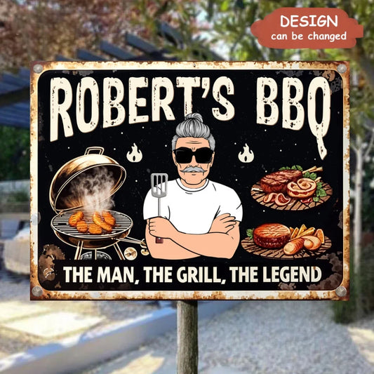 Personalized BBQ Metal Sign - Gift For Him - The Man, The Grill, The Legend