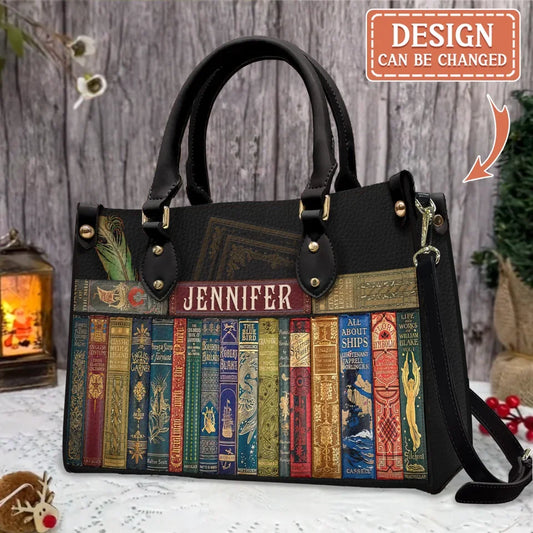 Personalized Reading Book Leather Handbag With Long Straps - Gift Idea For Reading Lovers