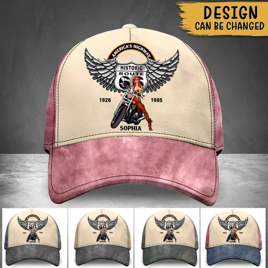 Personalized Motorcycle  Baseball Cap - Historic Route 66 - Gift Idea For Motorcycle Lover