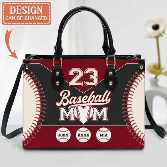 Personalized Baseball Mom Leather Bag - Gift Idea For Mother - Up to 5 Kids