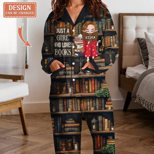 Personalized Reading Book All-Over Print Women's Pajama Set - Gift Idea For Book Lover - Just A Girl Who Loves Books