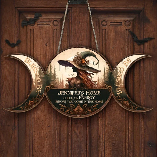 Personalized Witchy Home Blessing Wooden Sign - Gift Idea For Witches - Check Ya Energy Before You Come In This Home