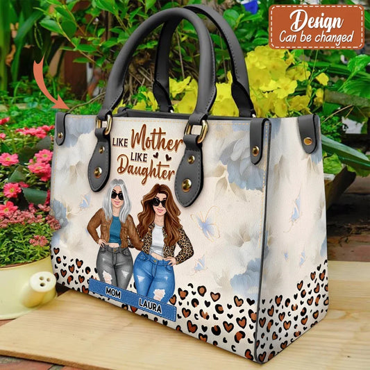 Personalized Like Mother Like Daughter PU Leather Handbag With Long Straps - Mother's Day Gift Idea For Mother And Daughter