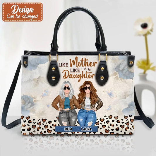 Personalized Like Mother Like Daughter PU Leather Handbag With Long Straps - Mother's Day Gift Idea For Mother And Daughter