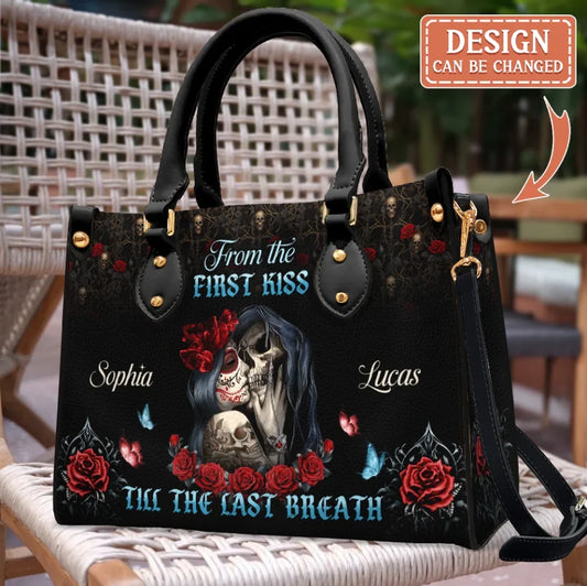 Personalized Couple PU Leather Handbag With Long Straps - Couple Gift Idea - From The First Kiss Till The Last Breath
