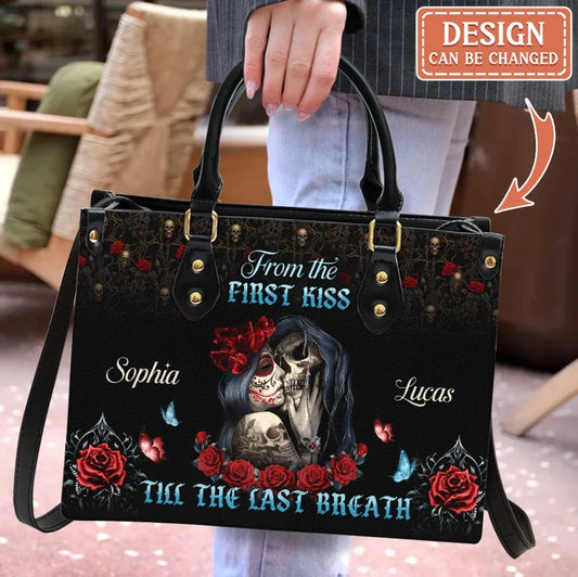 Personalized Couple PU Leather Handbag With Long Straps - Couple Gift Idea - From The First Kiss Till The Last Breath