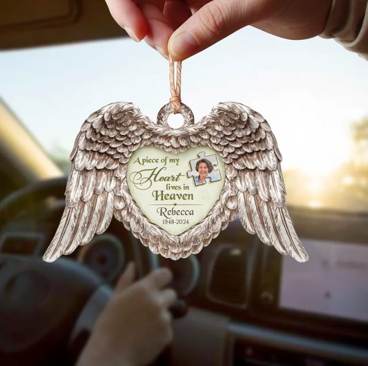 Personalized Memorial Acrylic Ornament - Upload Photo - Memorial Gift Idea For Family Members - A Piece Of My Heart Lives In Heaven