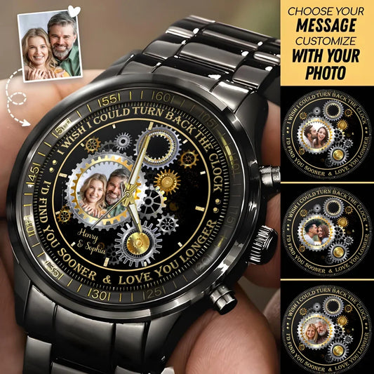 Personalized Couple Watch - Anniversary/Birthday/Christmas Gift For Couple - I Wish I Could Turn Back The Clock