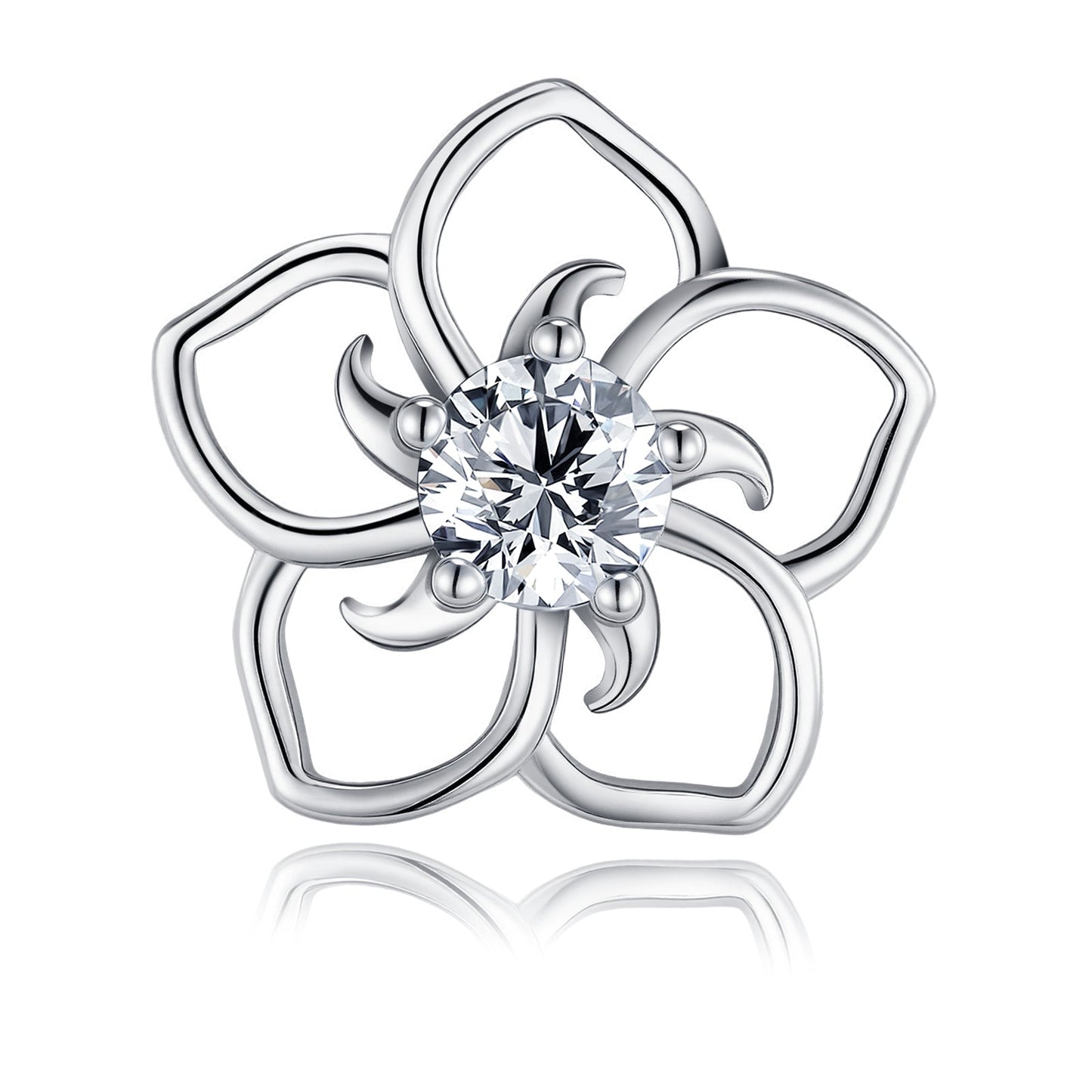 S925 Sterling Silver Abstract Flower Stud Earrings, 0.5ct D-VVS1 Moissanite, Platinum Plated Hollow Petal Design, With GRA Certificate Gift Box