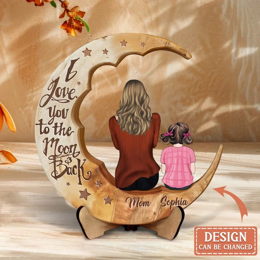 Personalized Mother And Daughter Moon  Wooden Art - Gift Idea For Mother/Daughter - First My Daughter Forever My Friend