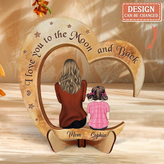 Personalized Mother And Daughter Heart Wooden Art - Gift Idea For Mother/Daughter - I Love You To The Moon And Back